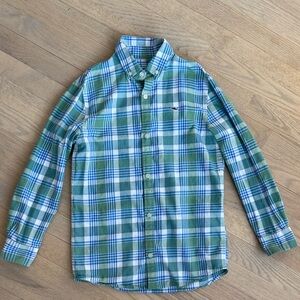 Vineyard Vines Boys Blue and Green Plaid Whale Shirt